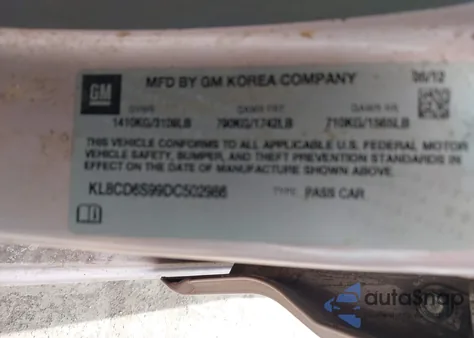 2013 Chevrolet Spark 1Lt Auto из США, поврежденный, VIN KL8CD6S99DC502986